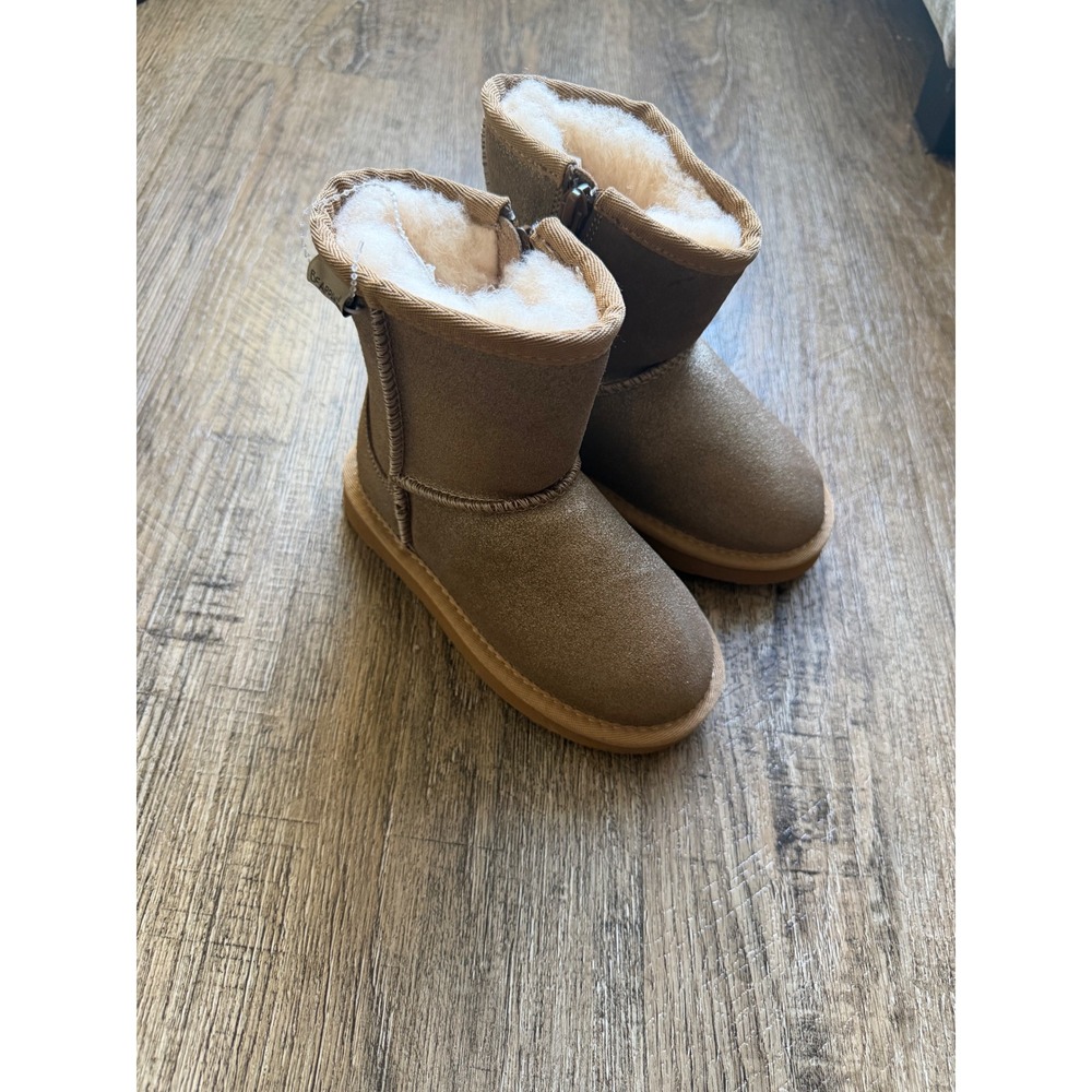 Bearpaw Girls Emma Zipper Metallic Gold Winter Boots Size 10 Toddler NWOT